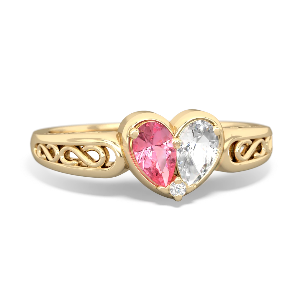 Lab Pink Sapphire Filligree 'One Heart' 14K Yellow Gold ring R5070