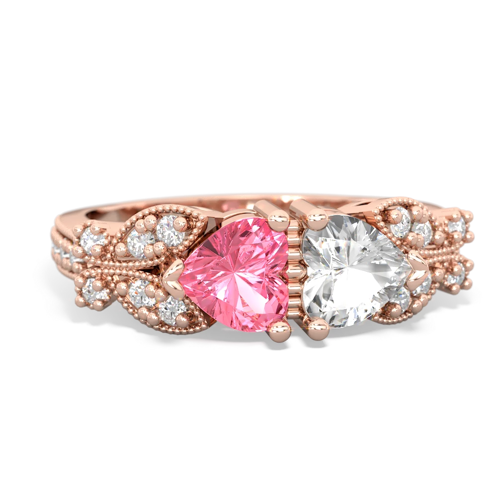 Lab Pink Sapphire Diamond Butterflies 14K Rose Gold ring R5601