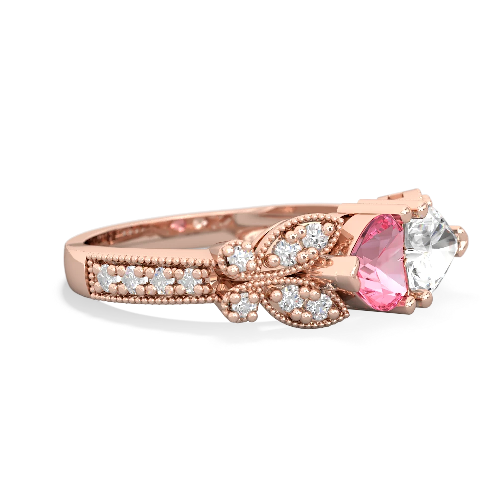 Lab Pink Sapphire Diamond Butterflies 14K Rose Gold ring R5601