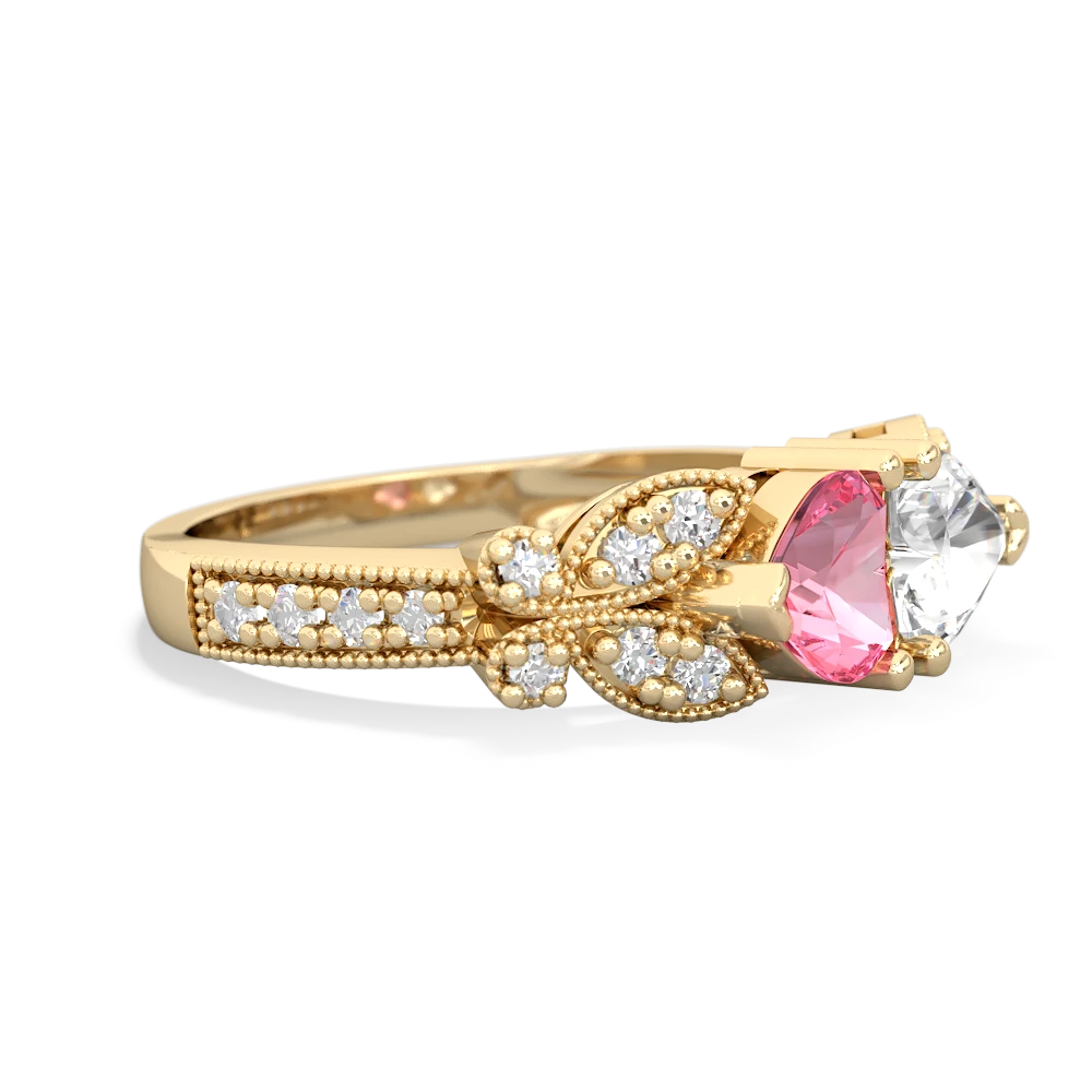 Lab Pink Sapphire Diamond Butterflies 14K Yellow Gold ring R5601