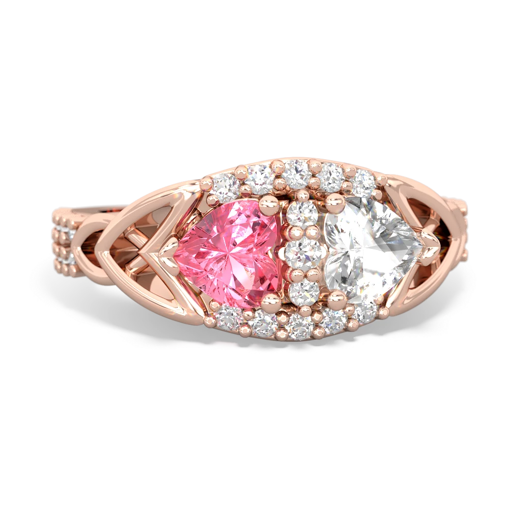 Lab Pink Sapphire Sparkling Celtic Knot 14K Rose Gold ring R2645