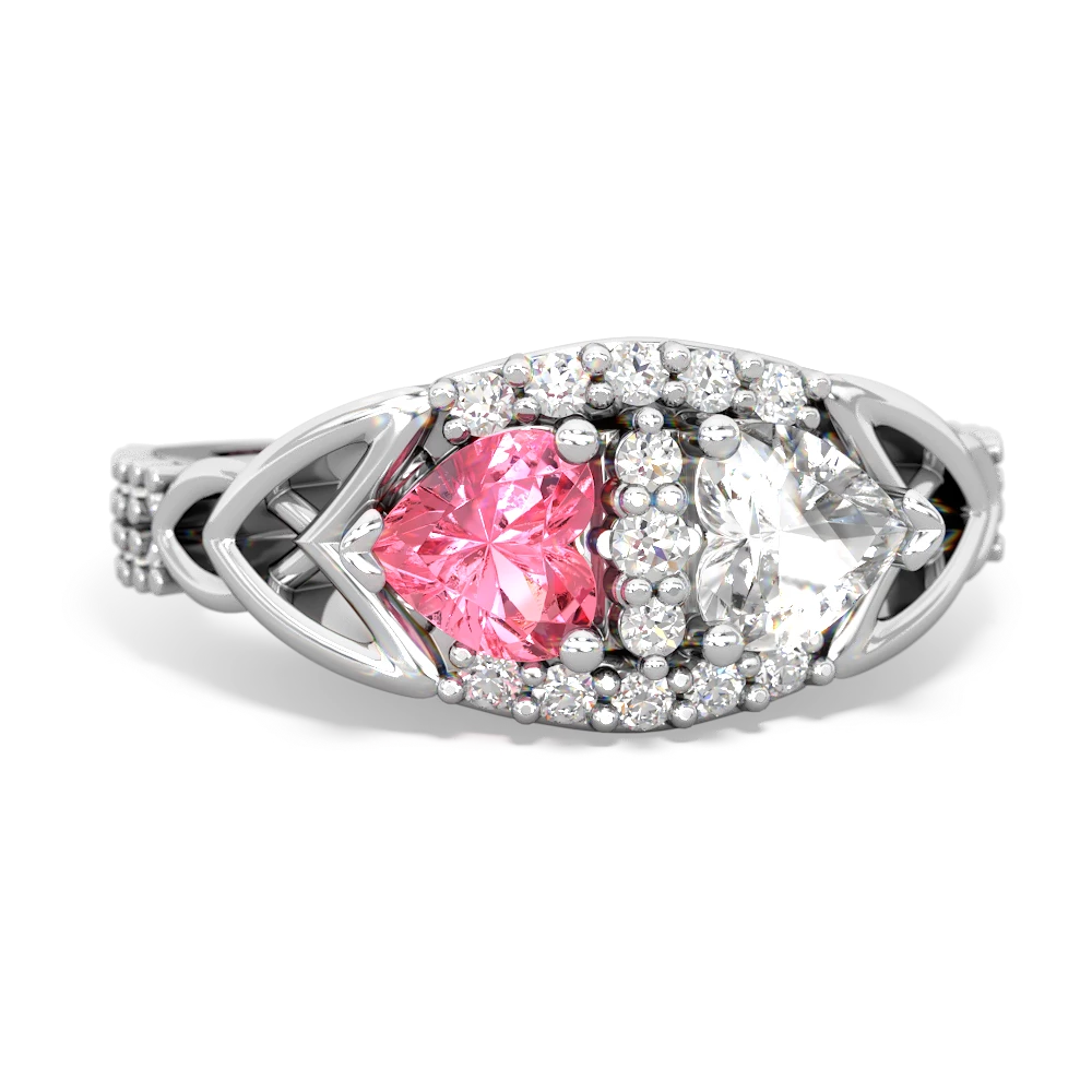 Lab Pink Sapphire Sparkling Celtic Knot 14K White Gold ring R2645