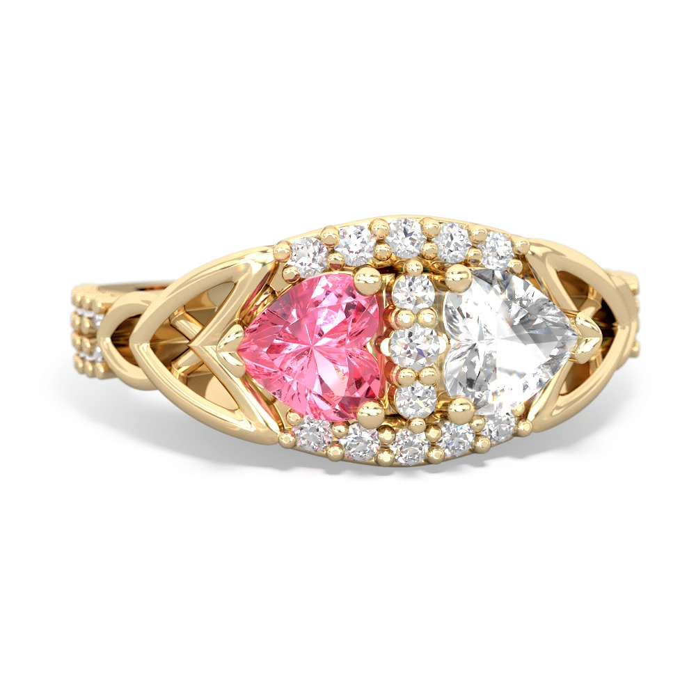 Lab Pink Sapphire Sparkling Celtic Knot 14K Yellow Gold ring R2645