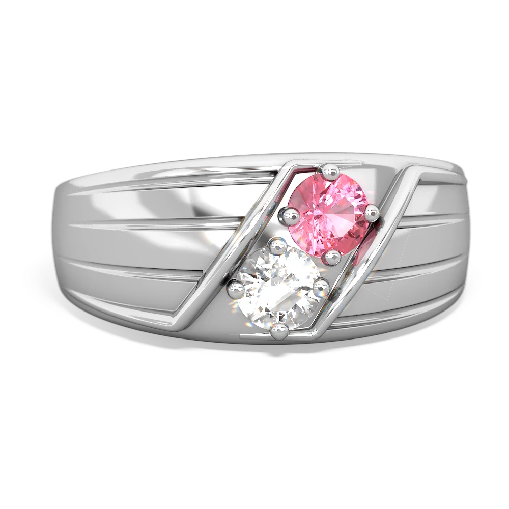 Lab Pink Sapphire Men's Streamline 14K White Gold ring R0460