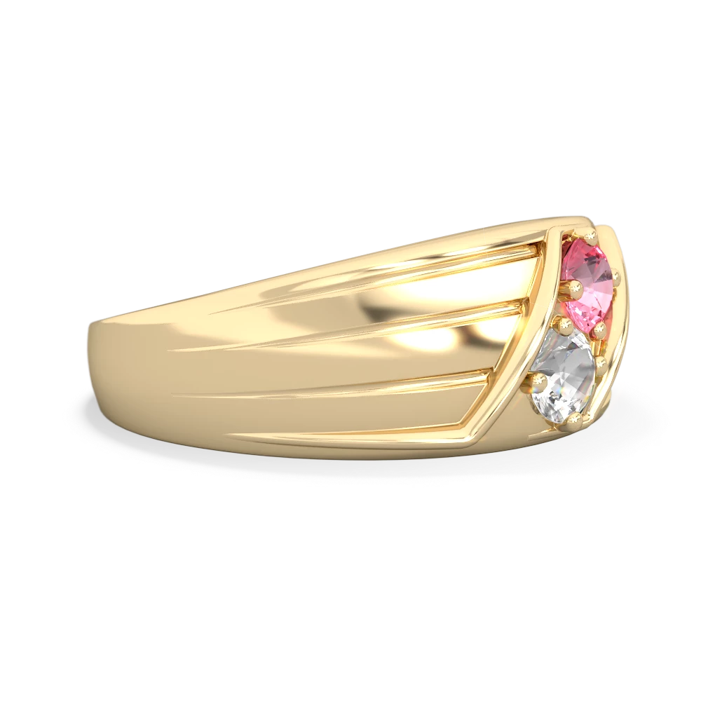 Lab Pink Sapphire Men's Streamline 14K Yellow Gold ring R0460