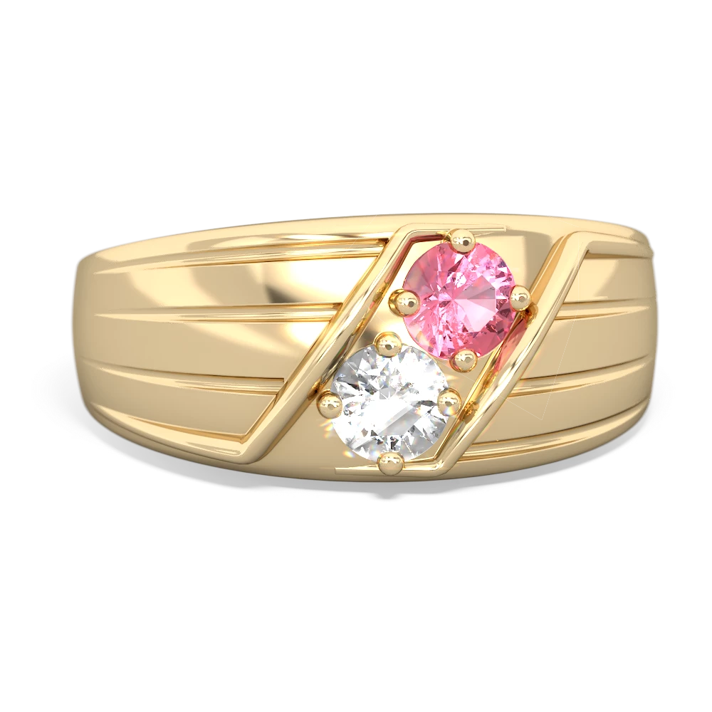 Lab Pink Sapphire Men's Streamline 14K Yellow Gold ring R0460