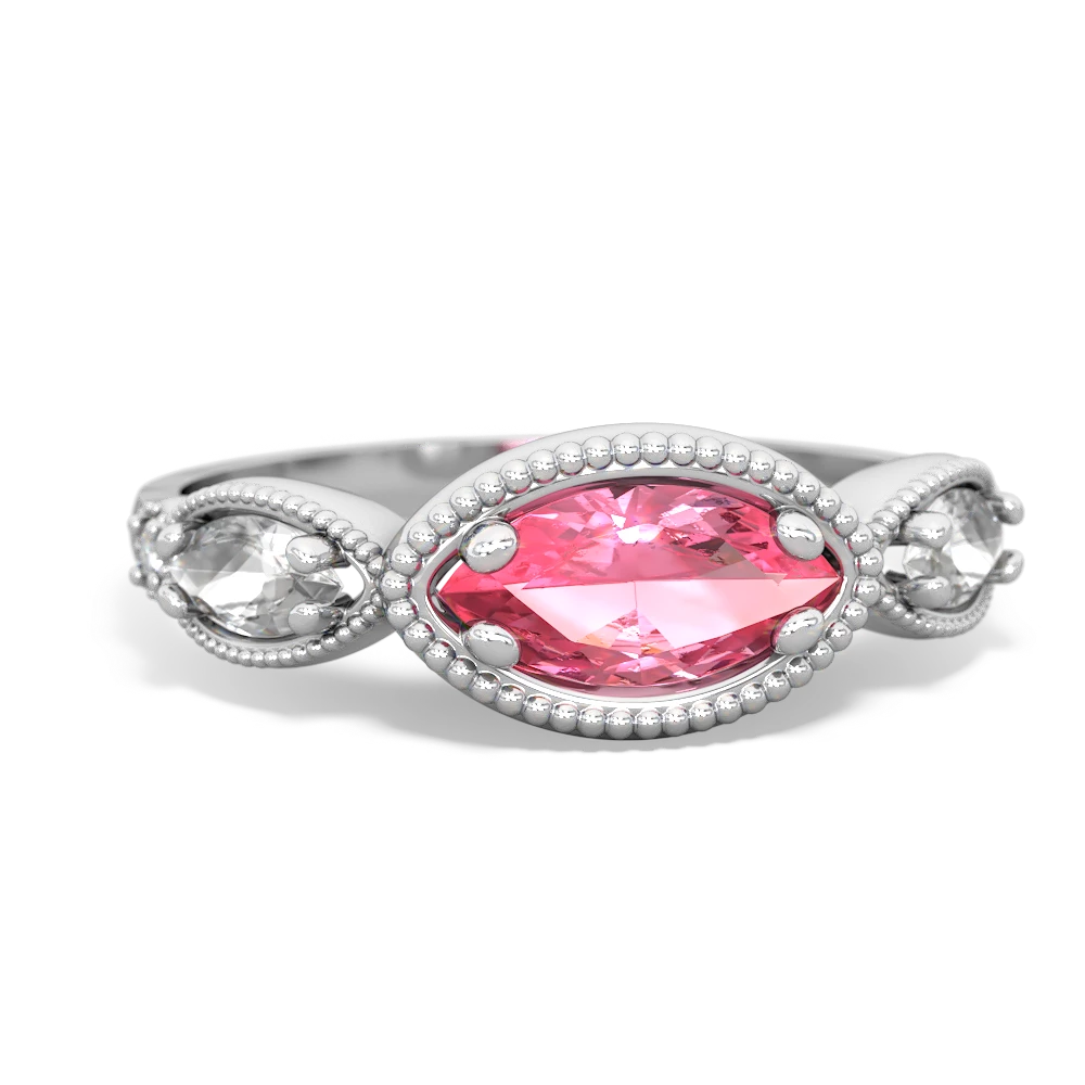 Lab Pink Sapphire Milgrain Marquise 14K White Gold ring R5700