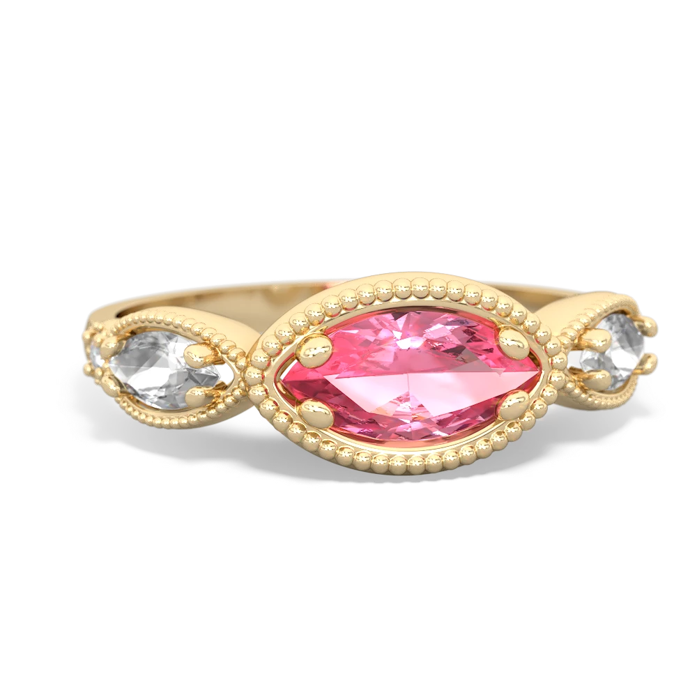 Lab Pink Sapphire Milgrain Marquise 14K Yellow Gold ring R5700