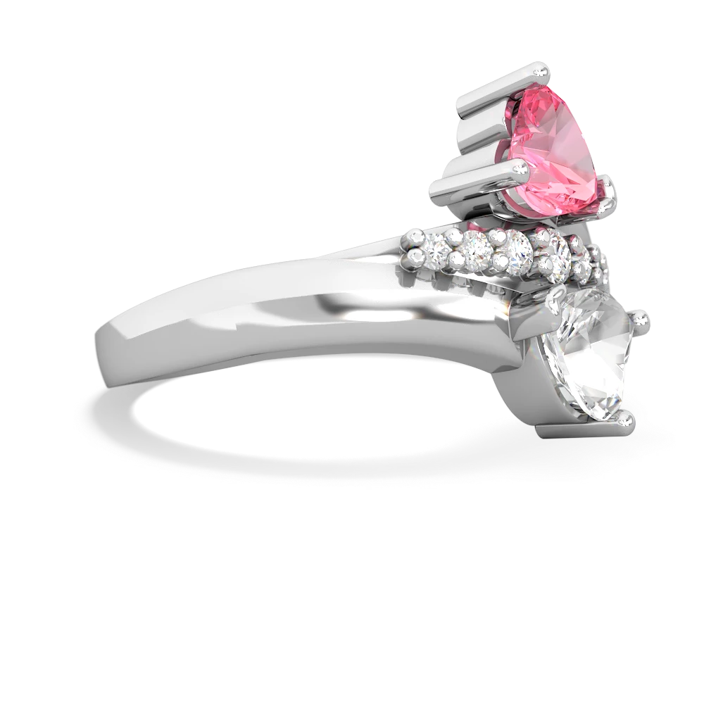 Lab Pink Sapphire Heart To Heart 14K White Gold ring R2064