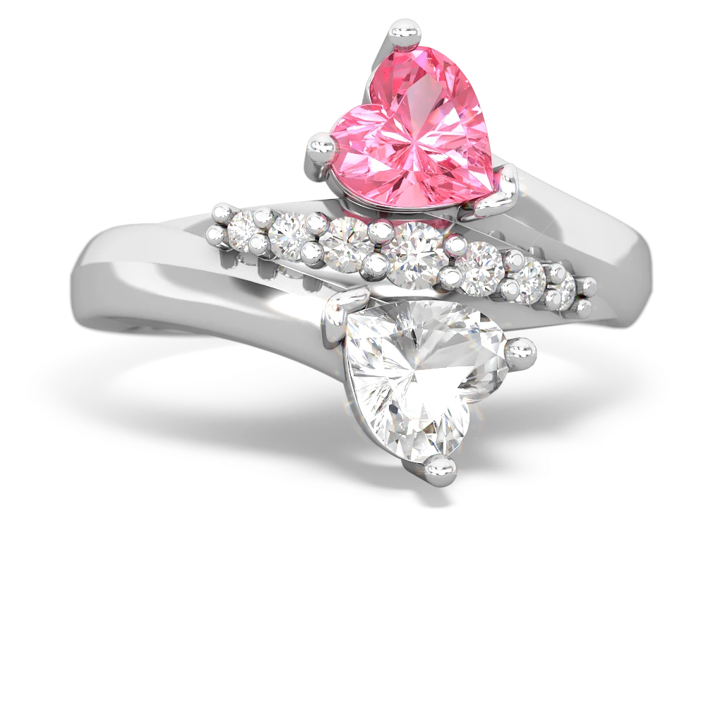 Lab Pink Sapphire Heart To Heart 14K White Gold ring R2064