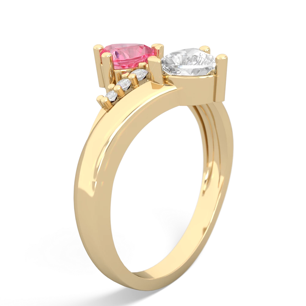 Lab Pink Sapphire Heart To Heart 14K Yellow Gold ring R2064