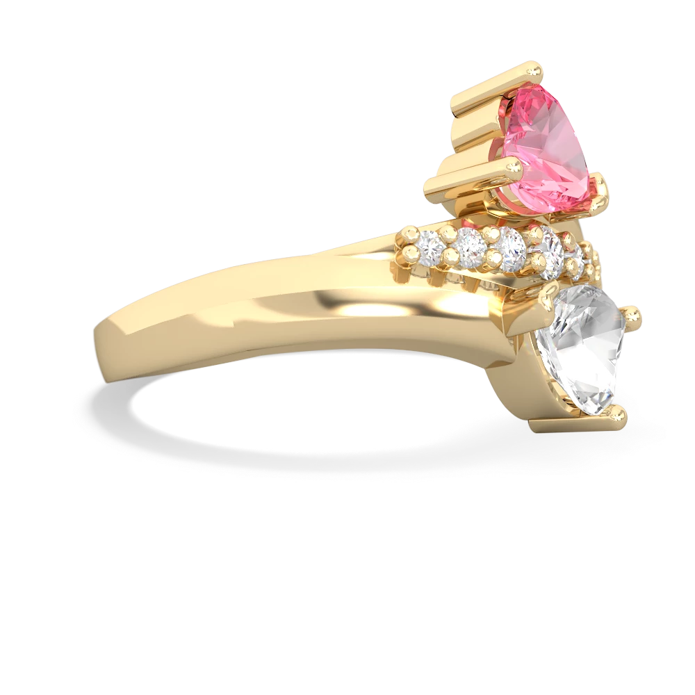 Lab Pink Sapphire Heart To Heart 14K Yellow Gold ring R2064