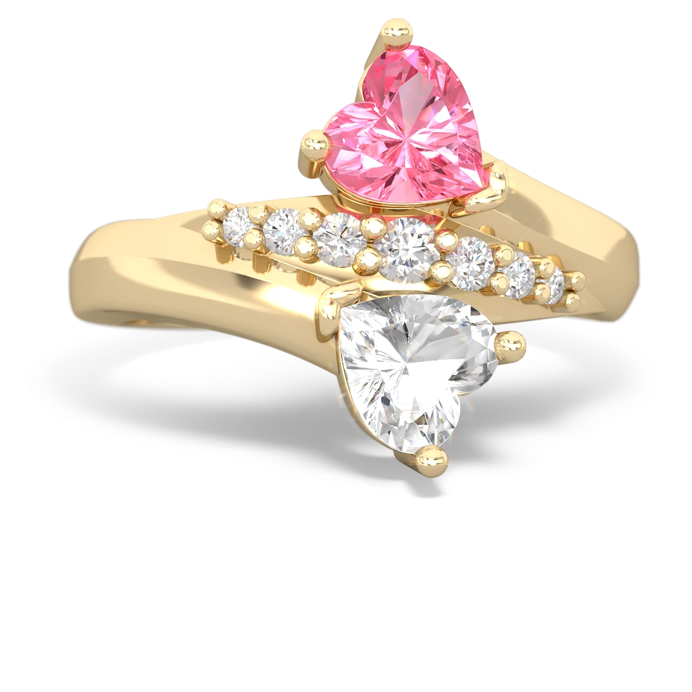 Lab Pink Sapphire Heart To Heart 14K Yellow Gold ring R2064