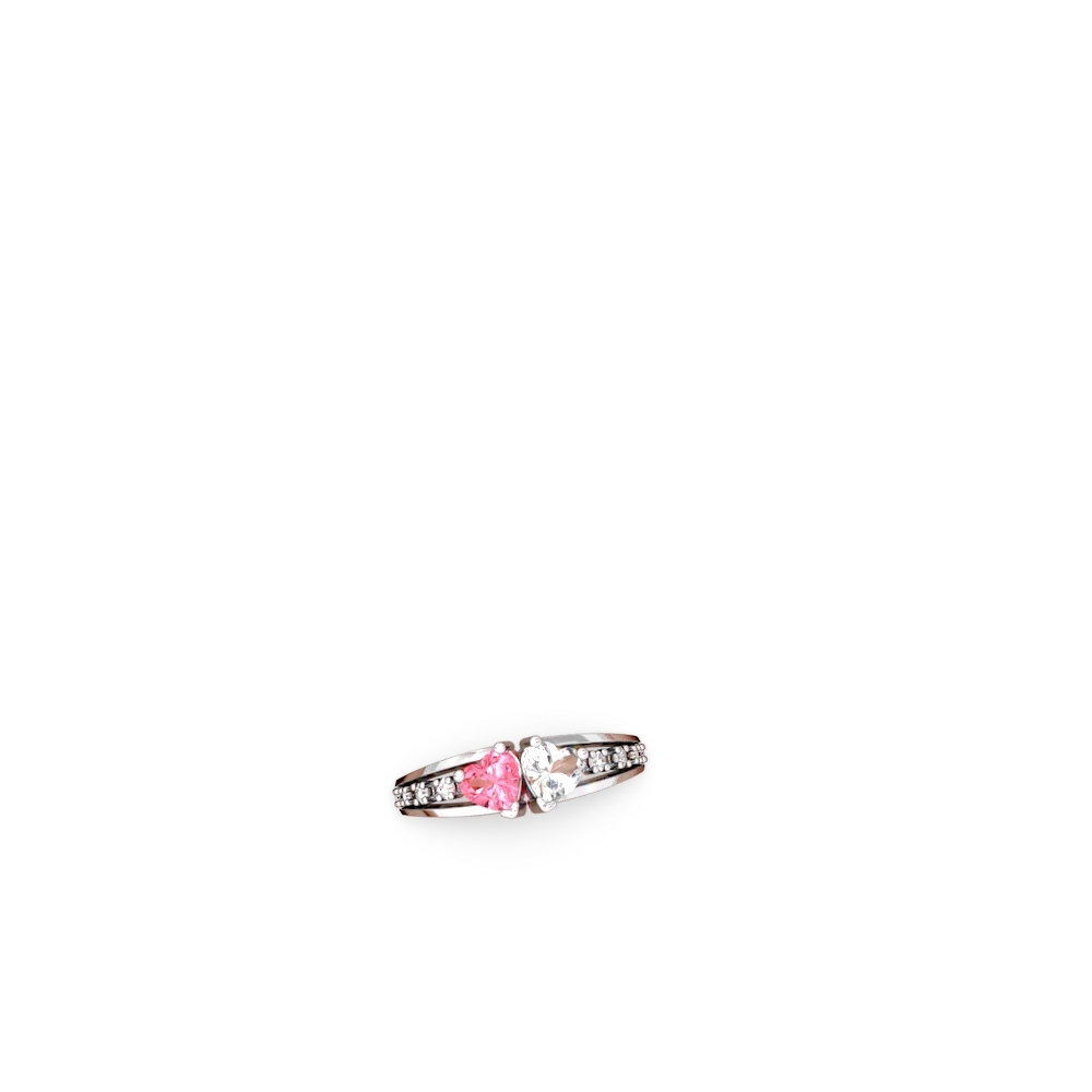 Lab Pink Sapphire Heart To Heart 14K White Gold ring R3342