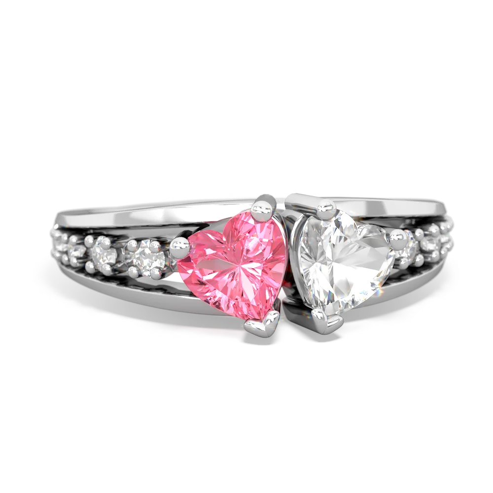 Lab Pink Sapphire Heart To Heart 14K White Gold ring R3342