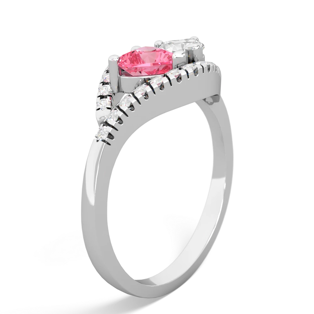 Lab Pink Sapphire Mother And Child 14K White Gold ring R3010