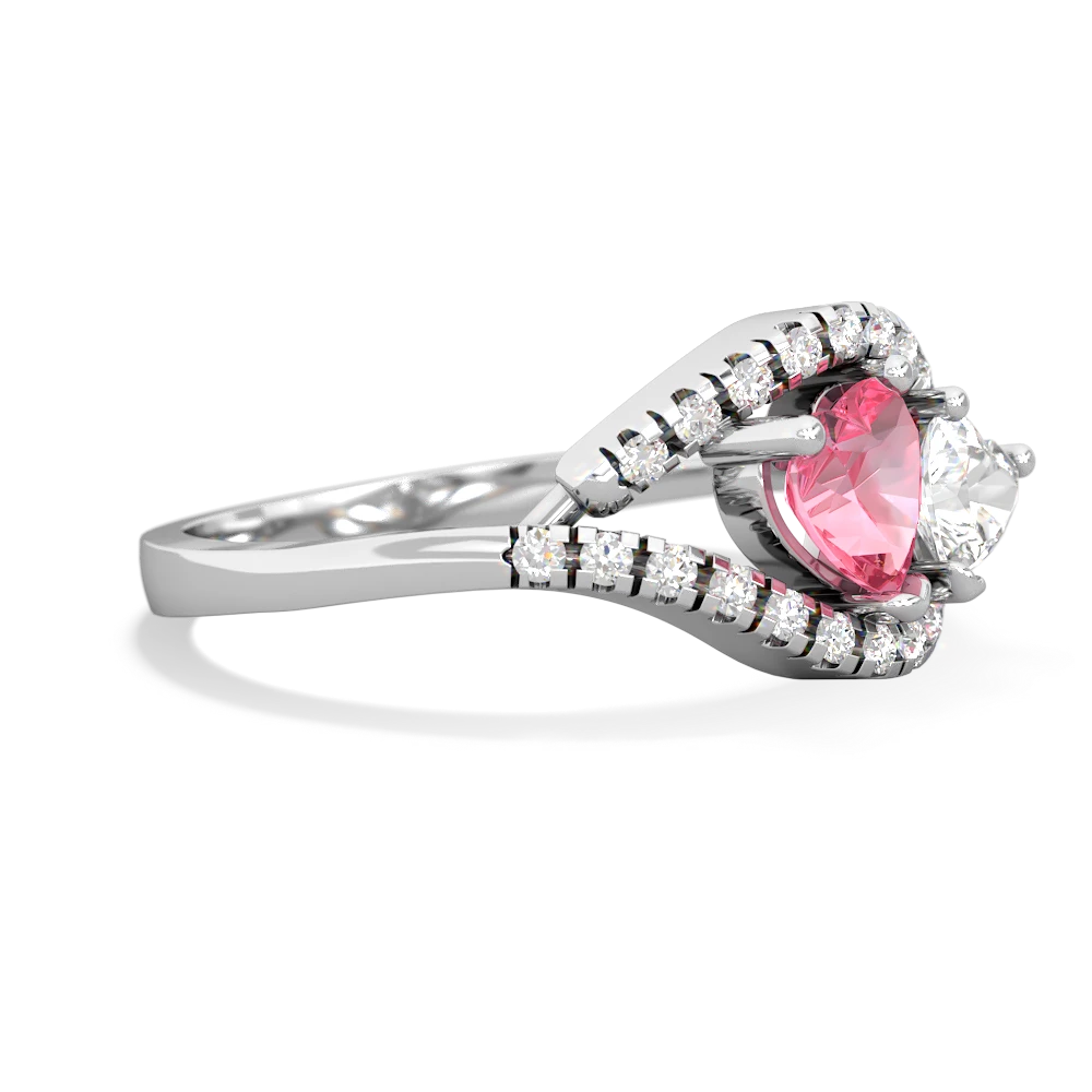 Lab Pink Sapphire Mother And Child 14K White Gold ring R3010