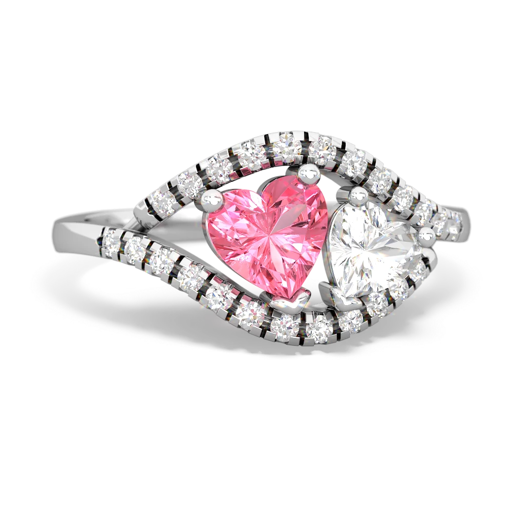 Lab Pink Sapphire Mother And Child 14K White Gold ring R3010