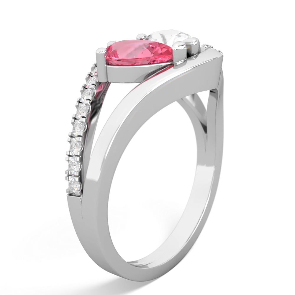 Lab Pink Sapphire Nestled Heart Keepsake 14K White Gold ring R5650