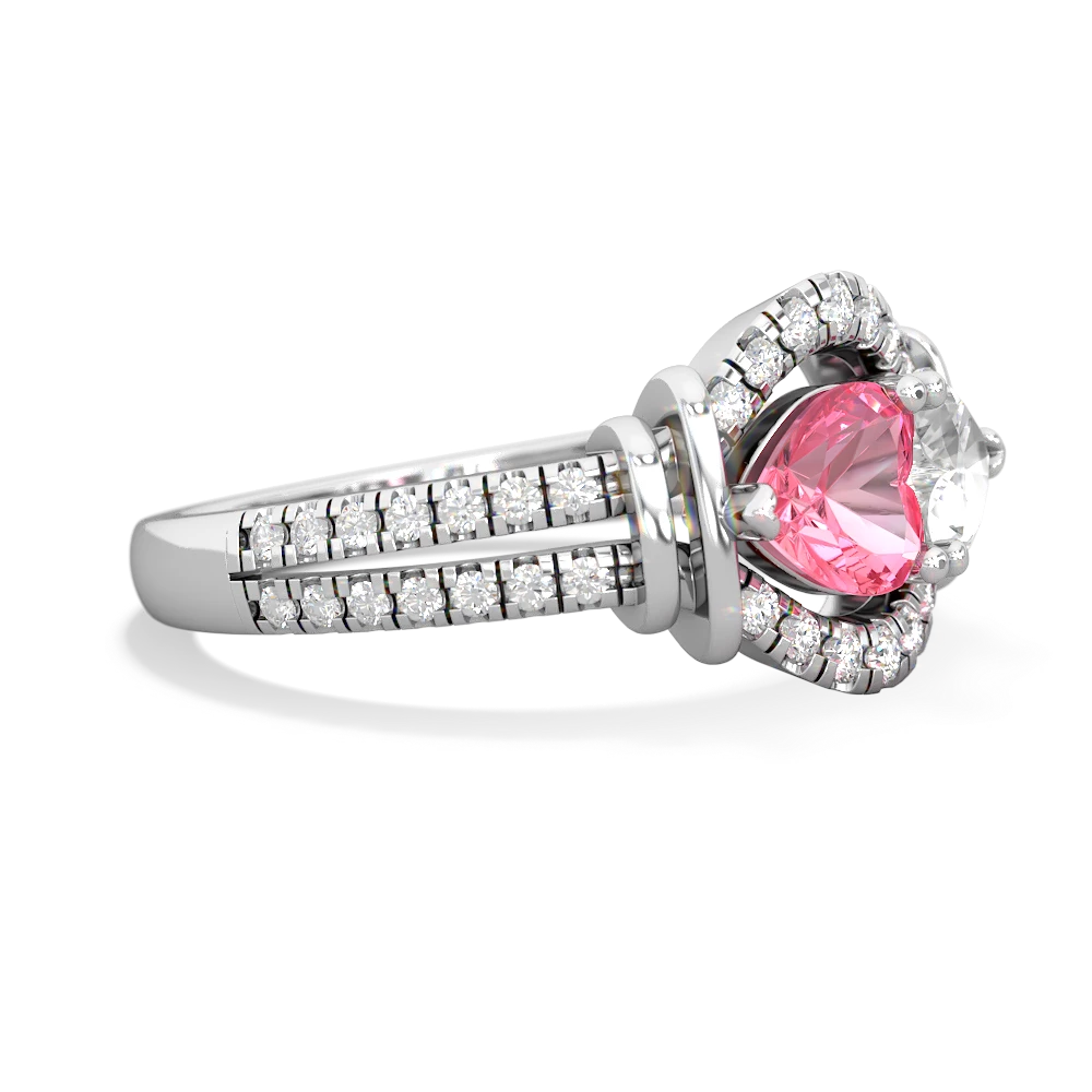 Lab Pink Sapphire Art-Deco Keepsake 14K White Gold ring R5630