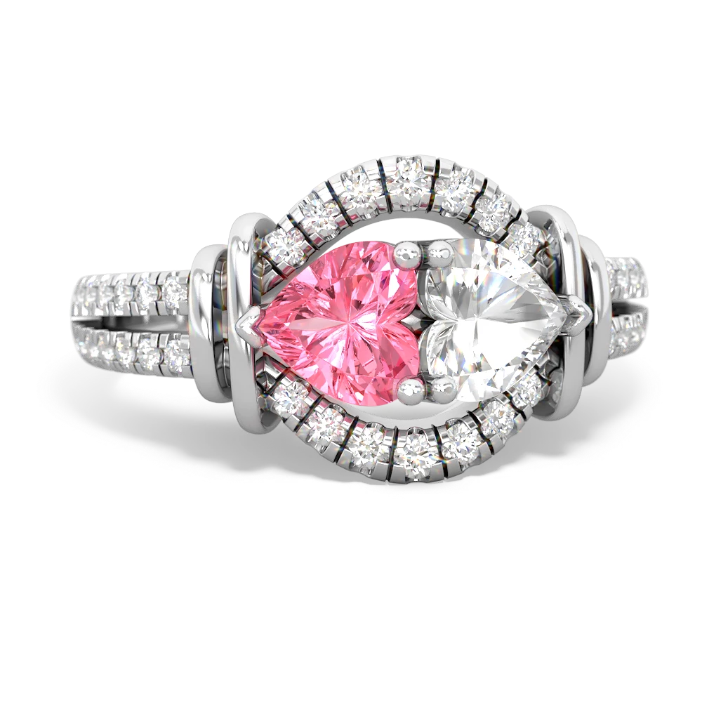 Lab Pink Sapphire Art-Deco Keepsake 14K White Gold ring R5630