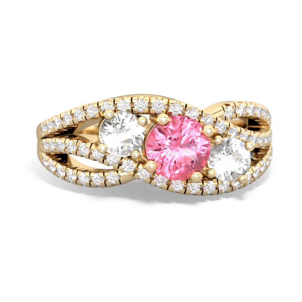 Lab Pink Sapphire Three Stone Aurora 14K Yellow Gold ring R3080