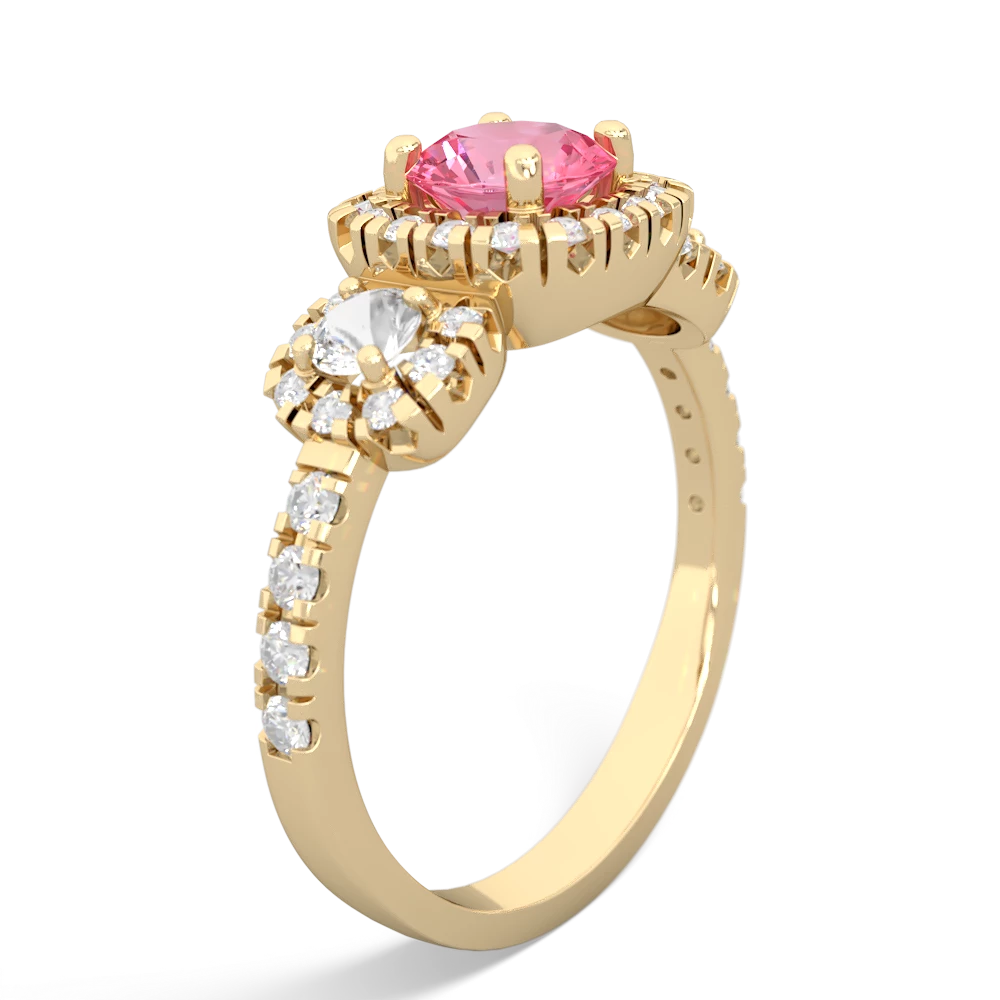 Lab Pink Sapphire Regal Halo 14K Yellow Gold ring R5350