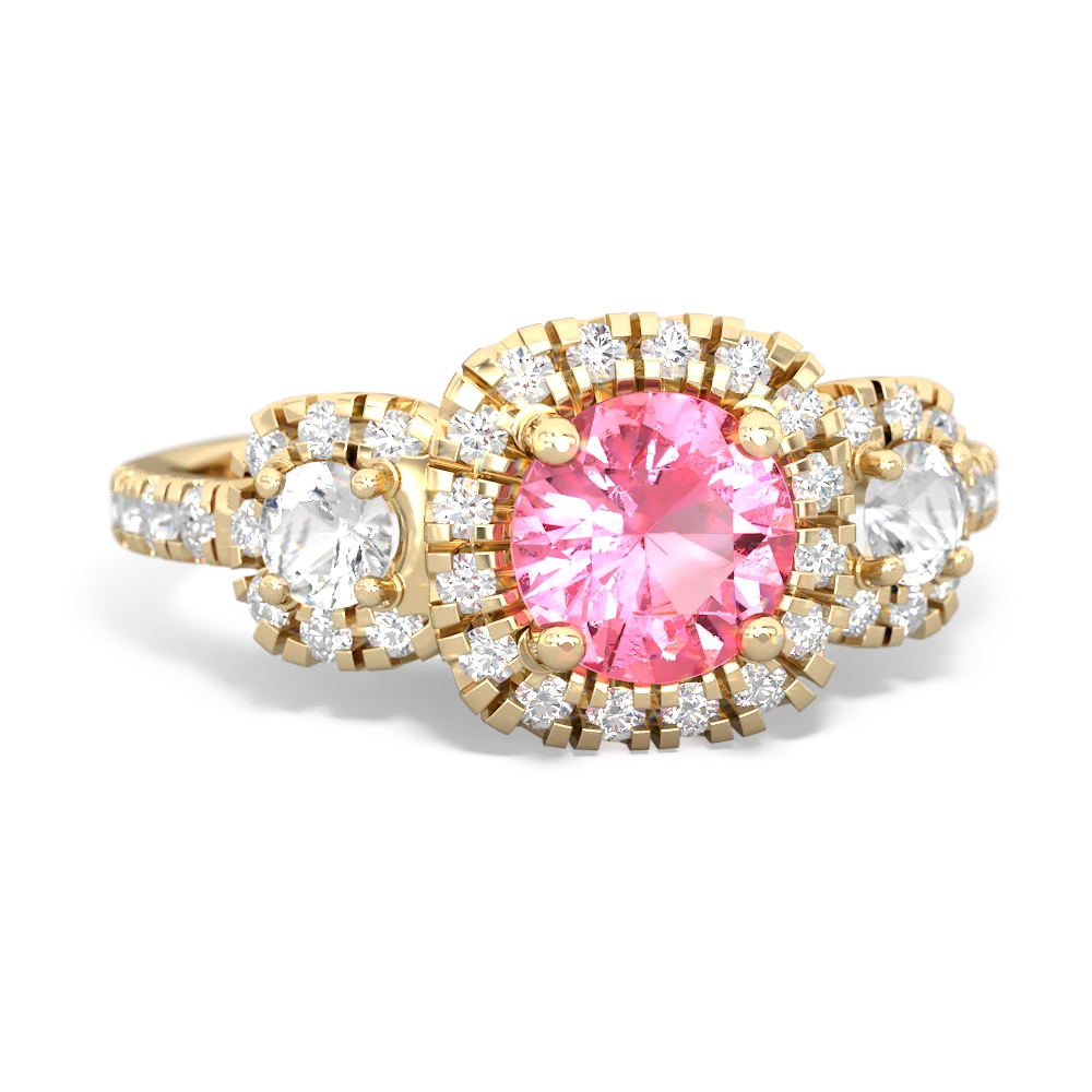 Lab Pink Sapphire Regal Halo 14K Yellow Gold ring R5350