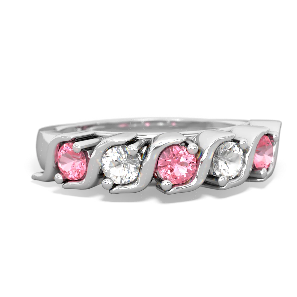 Lab Pink Sapphire Anniversary Band 14K White Gold ring R2089