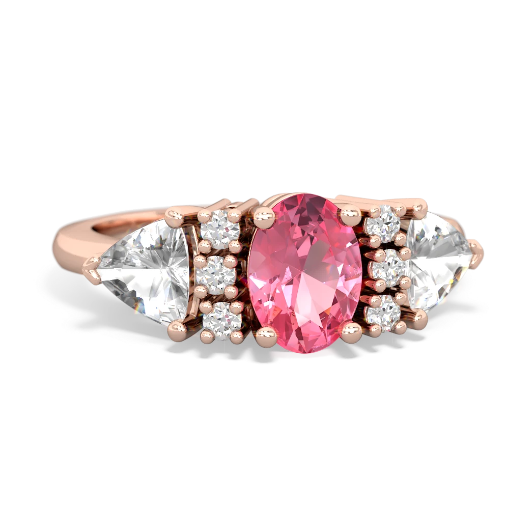 Lab Pink Sapphire Antique Style Three Stone 14K Rose Gold ring R2186