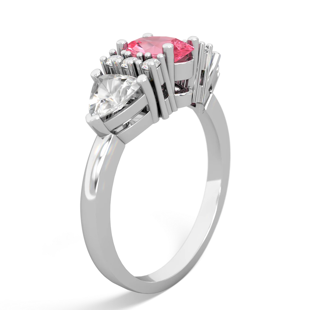 Lab Pink Sapphire Antique Style Three Stone 14K White Gold ring R2186