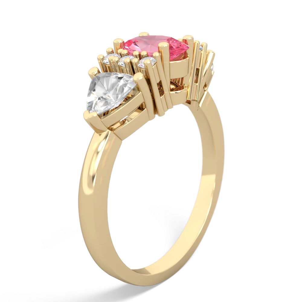 Lab Pink Sapphire Antique Style Three Stone 14K Yellow Gold ring R2186