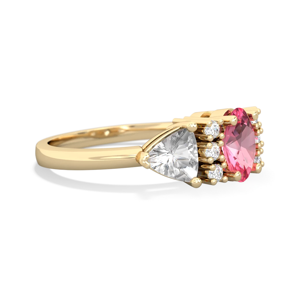 Lab Pink Sapphire Antique Style Three Stone 14K Yellow Gold ring R2186