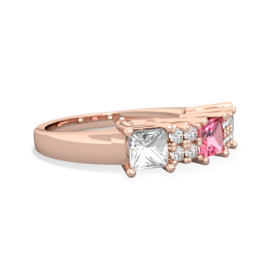 Lab Pink Sapphire Three Stone Diamond Cluster 14K Rose Gold ring R2592