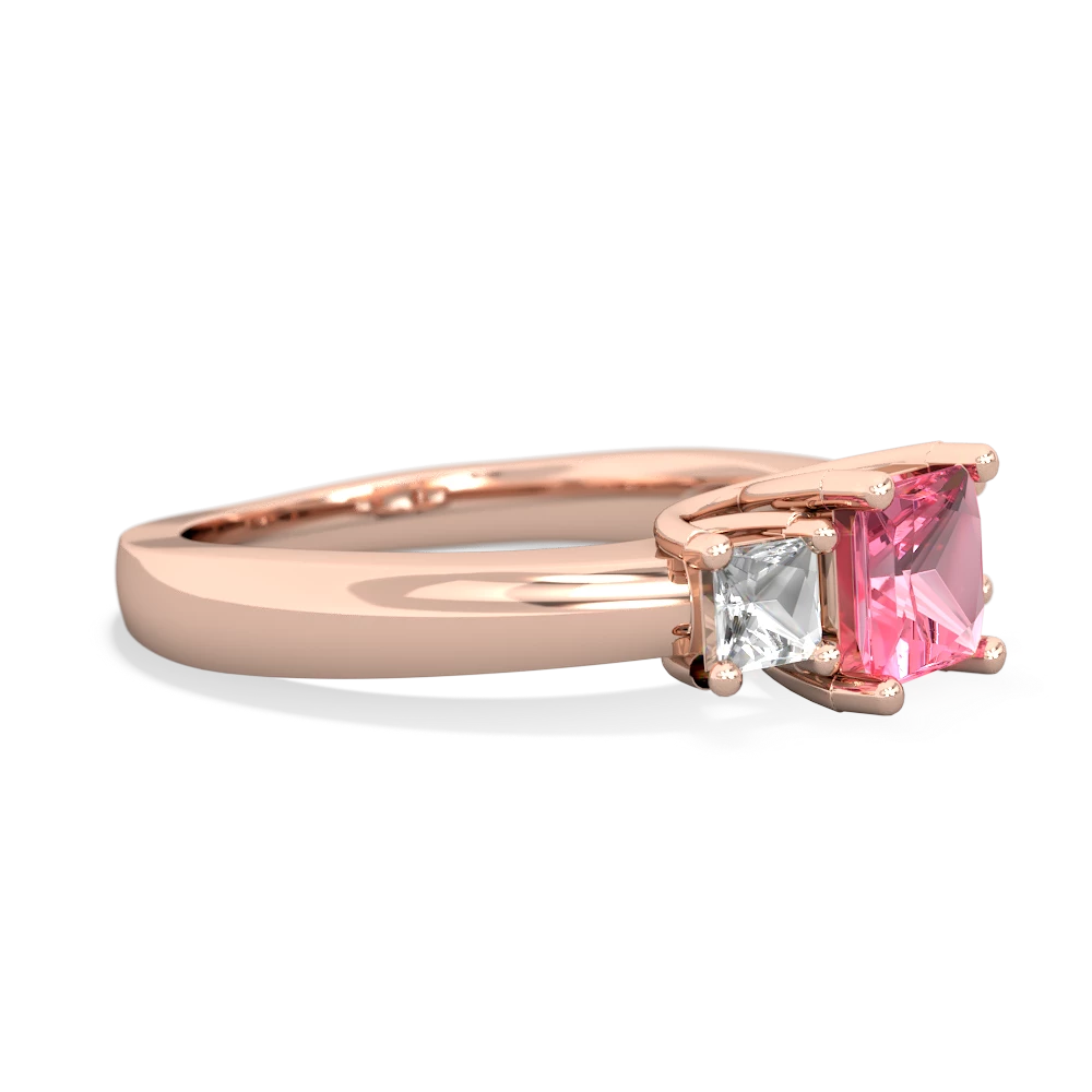 Lab Pink Sapphire Three Stone Trellis 14K Rose Gold ring R4015