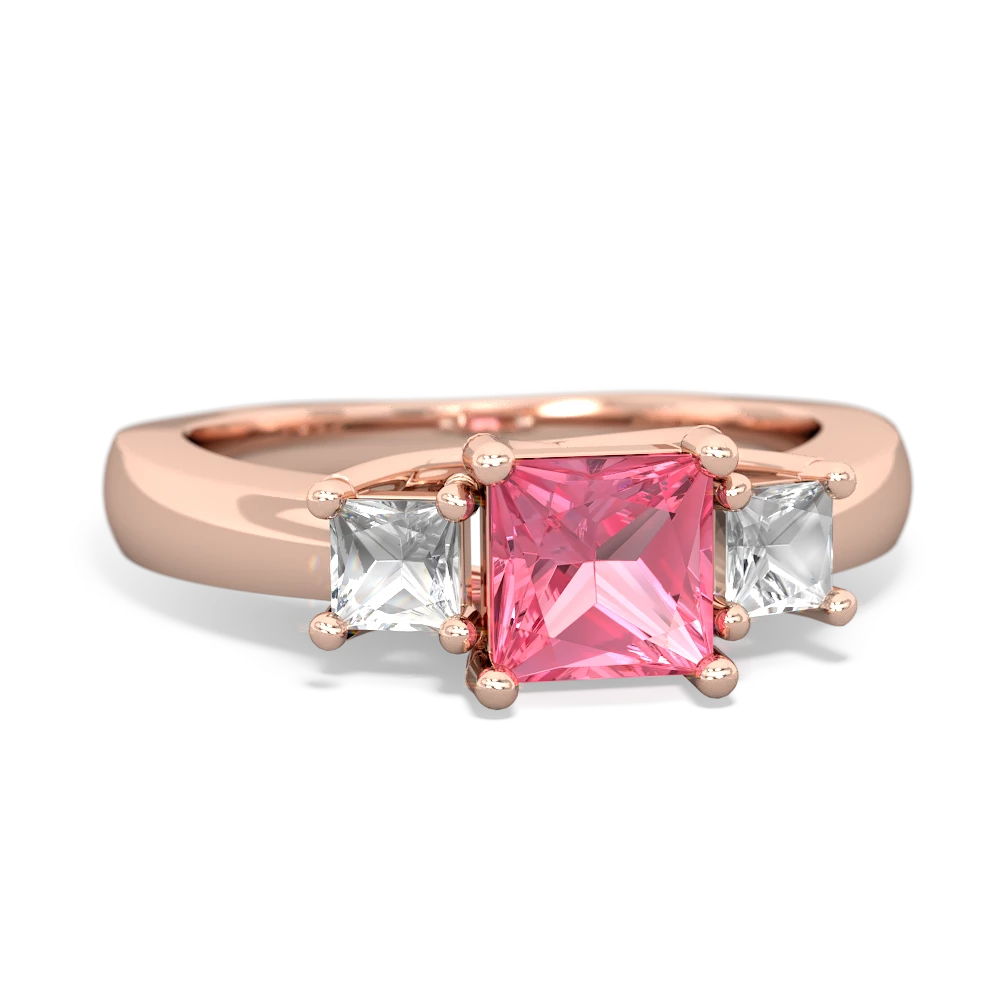 Lab Pink Sapphire Three Stone Trellis 14K Rose Gold ring R4015