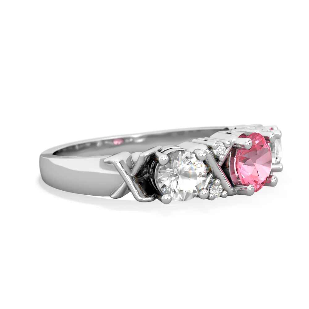 Lab Pink Sapphire Hugs And Kisses 14K White Gold ring R5016