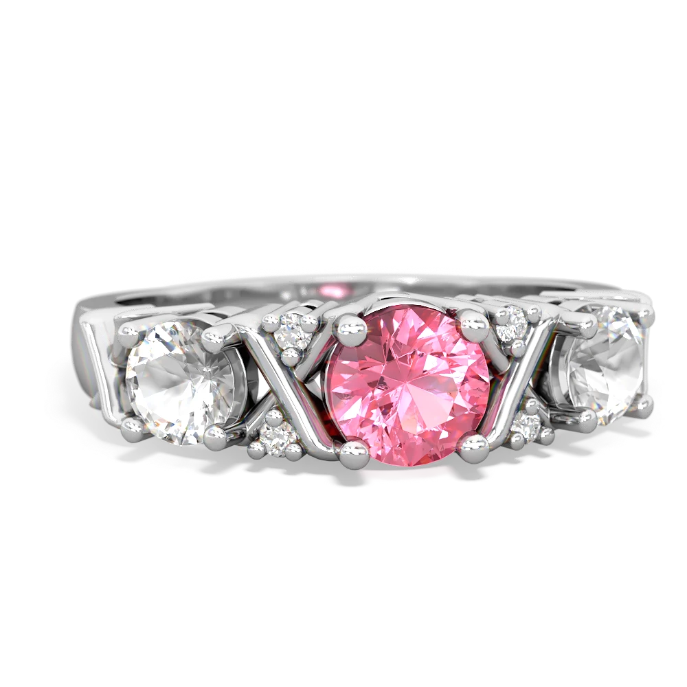 Lab Pink Sapphire Hugs And Kisses 14K White Gold ring R5016