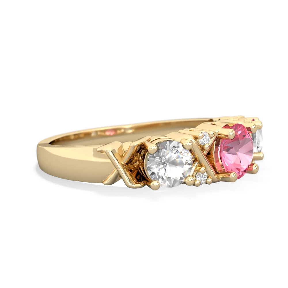 Lab Pink Sapphire Hugs And Kisses 14K Yellow Gold ring R5016