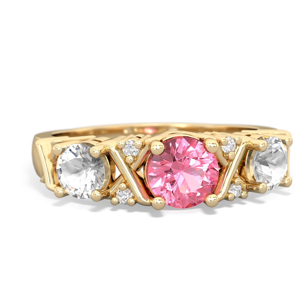 Lab Pink Sapphire Hugs And Kisses 14K Yellow Gold ring R5016