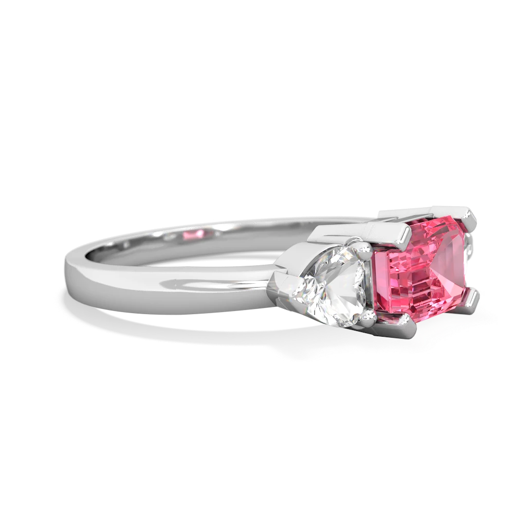 Lab Pink Sapphire Three Stone 14K White Gold ring R5235