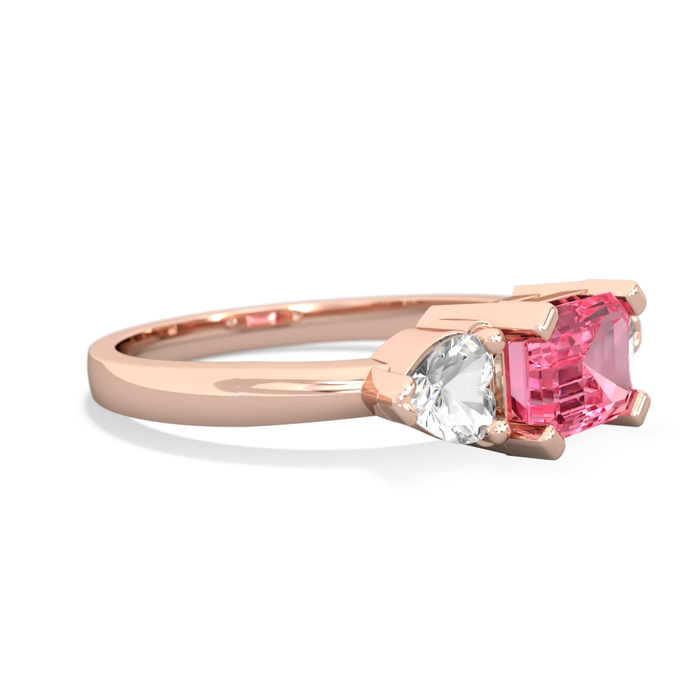 Lab Pink Sapphire Three Stone 14K Rose Gold ring R5235