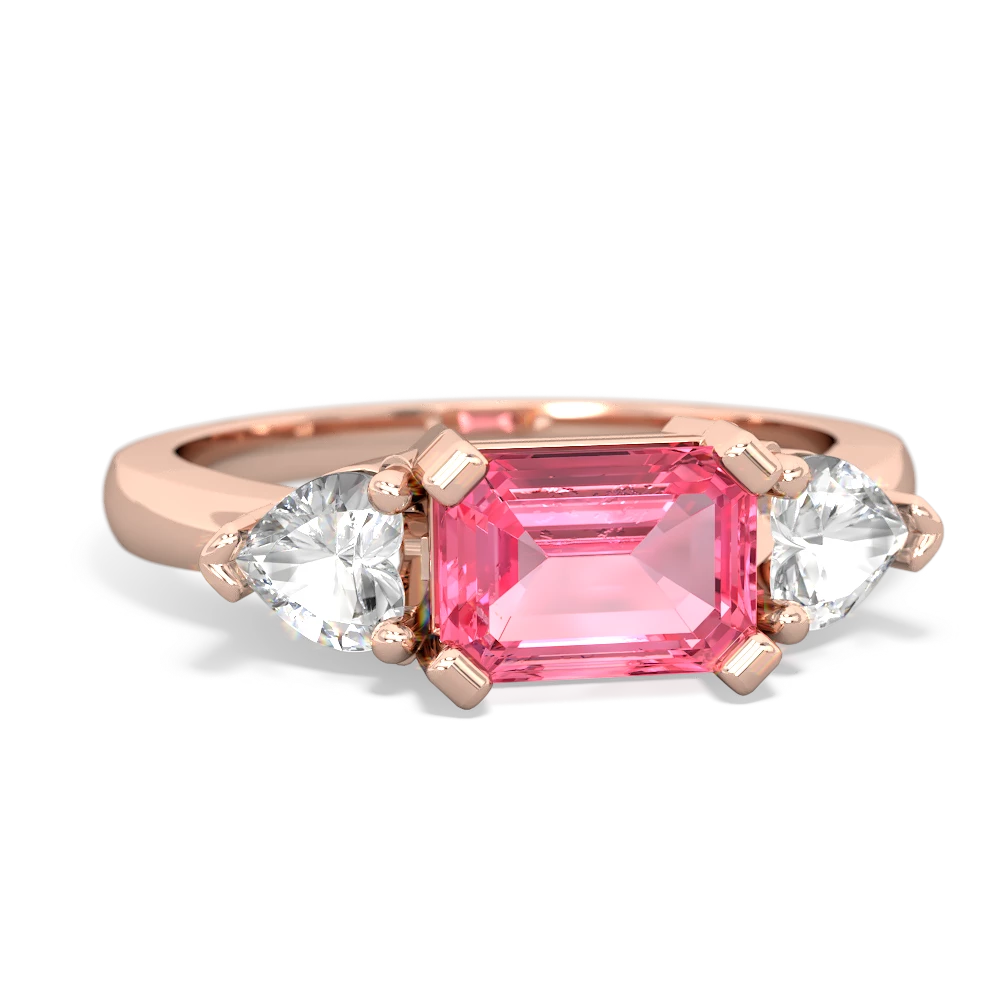 Lab Pink Sapphire Three Stone 14K Rose Gold ring R5235