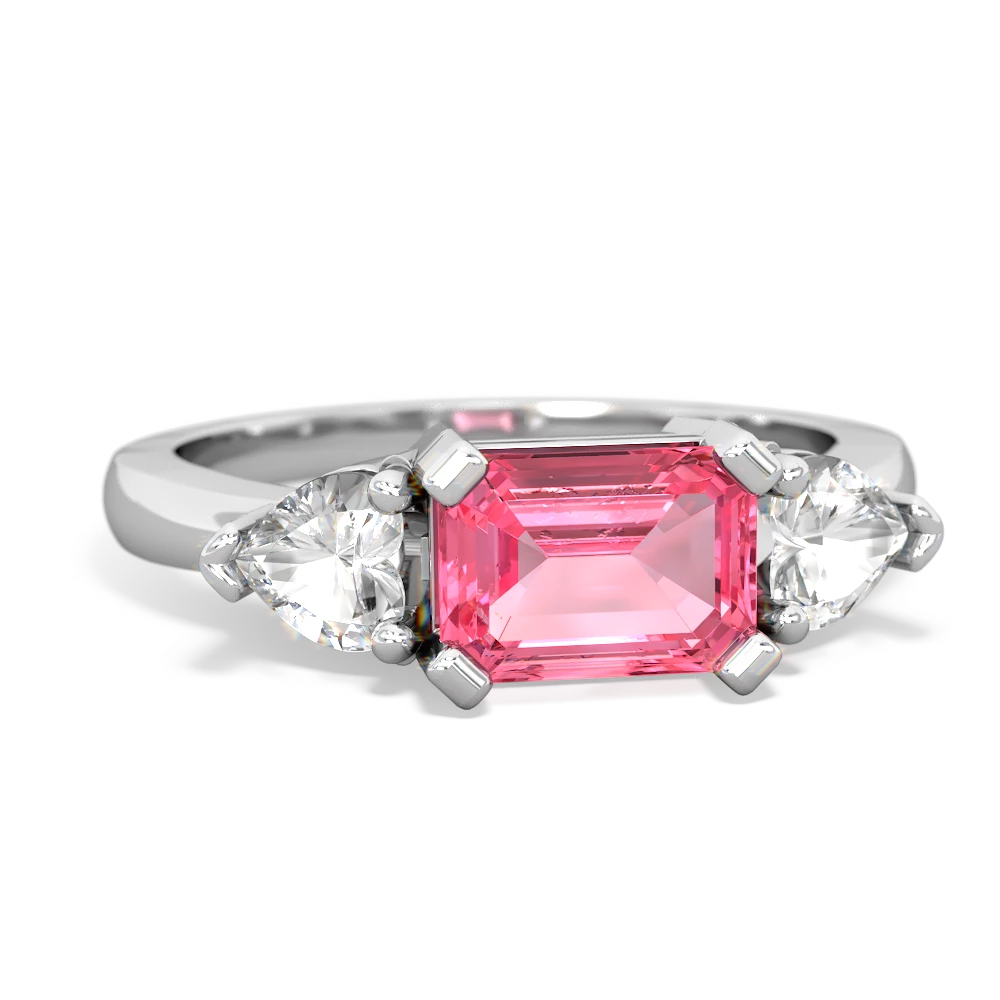 Lab Pink Sapphire Three Stone 14K White Gold ring R5235