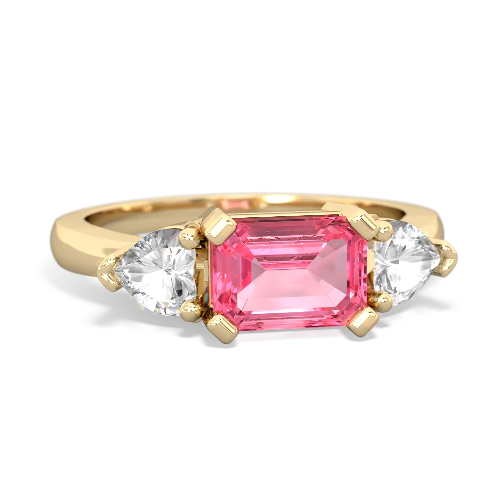 Lab Pink Sapphire Three Stone 14K Yellow Gold ring R5235