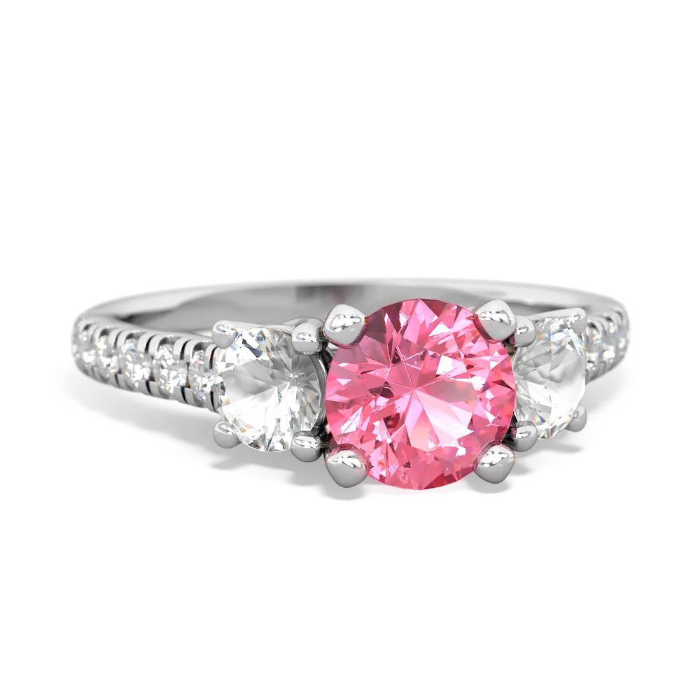 Lab Pink Sapphire Pave Trellis 14K White Gold ring R5500