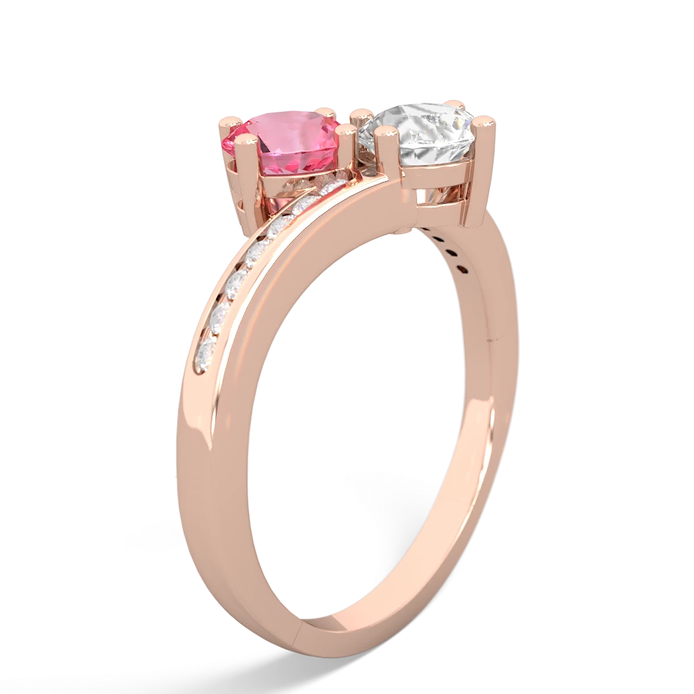 Lab Pink Sapphire Channel Set Two Stone 14K Rose Gold ring R5303