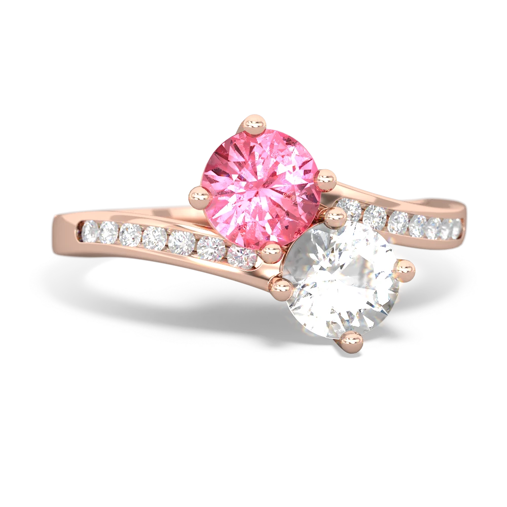 Lab Pink Sapphire Channel Set Two Stone 14K Rose Gold ring R5303