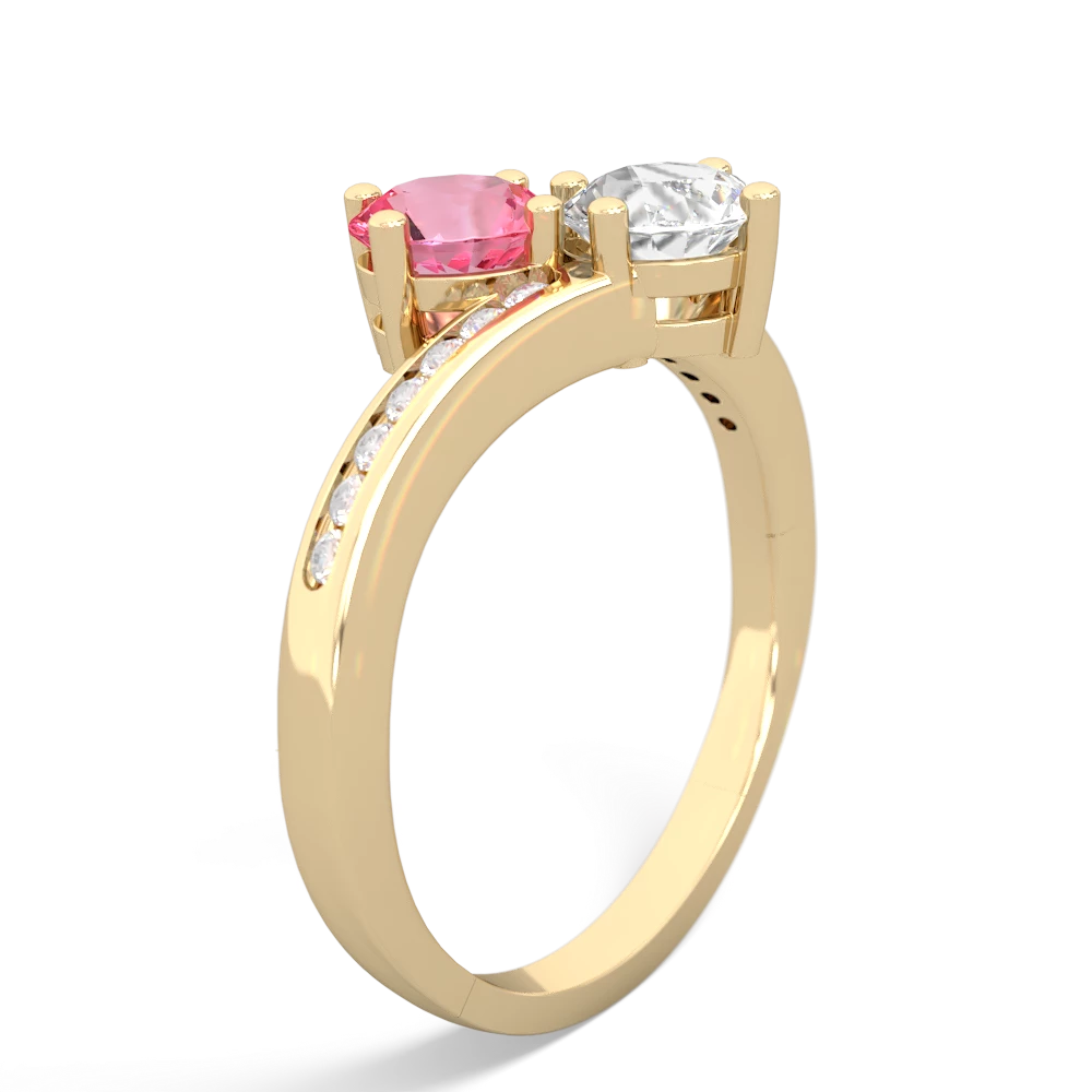 Lab Pink Sapphire Channel Set Two Stone 14K Yellow Gold ring R5303