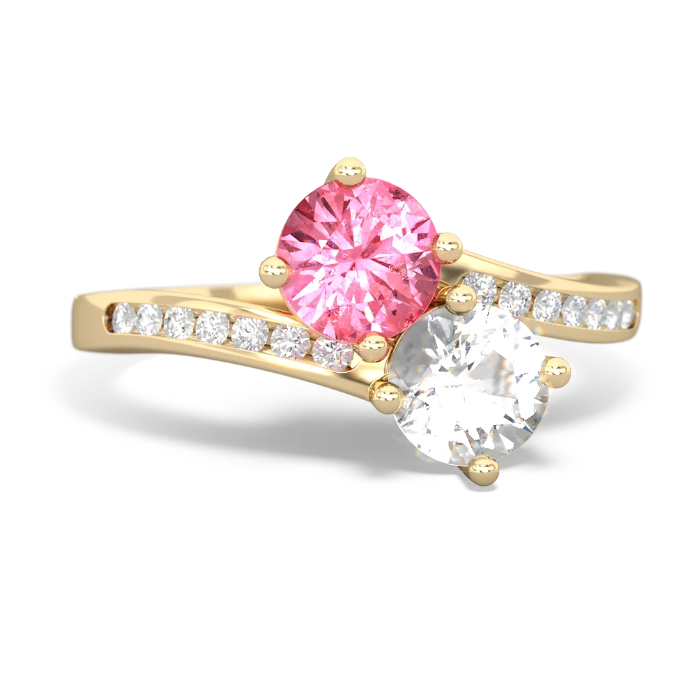 Lab Pink Sapphire Channel Set Two Stone 14K Yellow Gold ring R5303